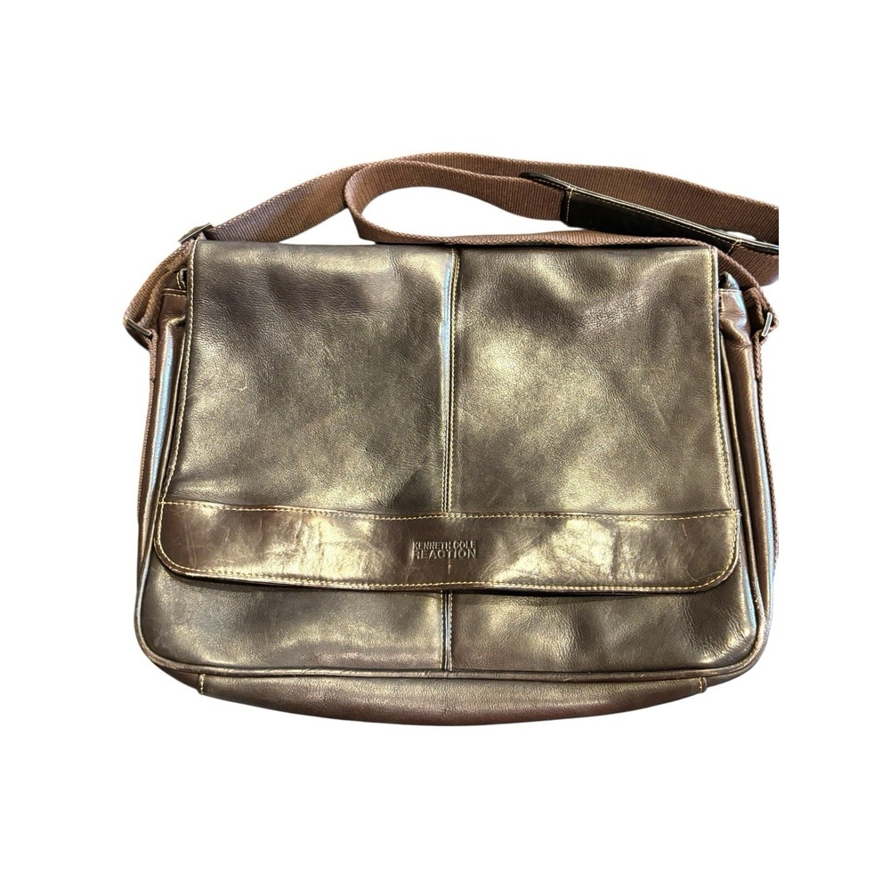 KENNETH COLE REACTION‎ Messenger Briefcase Brown Leather Laptop Bag